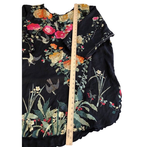 Johnny Was Charlotte Rose Scalloped Silk Tunic Size ? Women Boho V Neck Birds - Picture 6 of 10